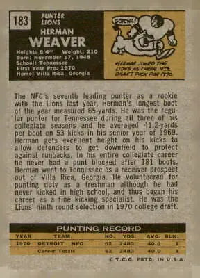 Vintage football card of Herman Weaver from 1971 Topps series, great card for Detroit Lions fans