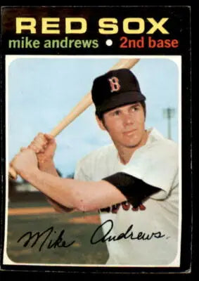 Mike Andrews Boston Red Sox baseball card from 1971 Topps #191 display