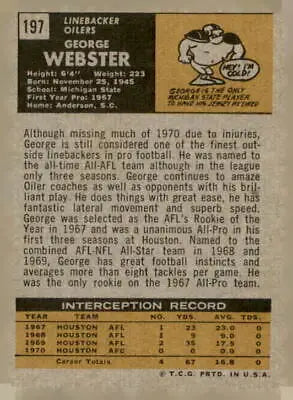 Vintage football card featuring George Webster from 1971 Topps Houston Oilers collection