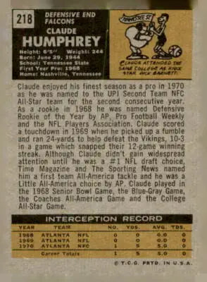Vintage 1971 Topps Claude Humphrey sports trading card NM-MT image