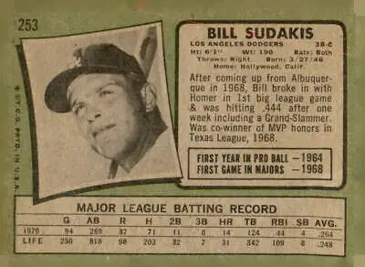 Vintage Los Angeles Dodgers baseball card 1971 Topps Bill Sudakis EX