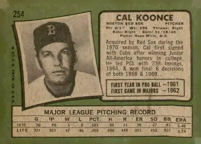 Vintage 1971 Topps Cal Koonce sports trading card featuring classic baseball memorabilia