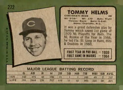 1971 Topps Tommy Helms baseball card featuring Tommy Helms and Helms baseball card images