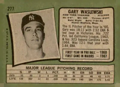 Vintage 1971 Topps Gary Waslewski baseball card for collectors