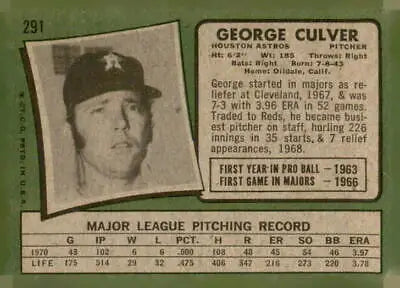 Vintage George Culver baseball card from the 1971 Topps set featuring player George Culver