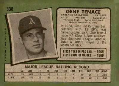 Vintage baseball card of Gene Tenace from 1971 Topps #338 for Tenace Sports Trading