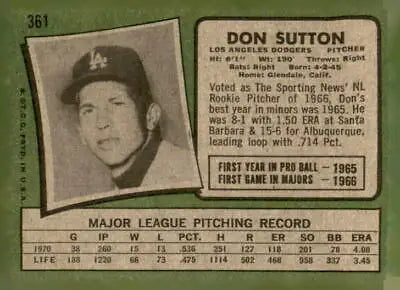 Vintage 1971 Topps Don Sutton sports trading card featuring Don Sutton portrait