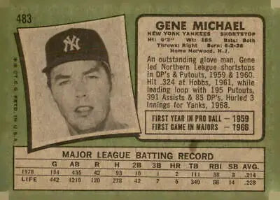 Vintage Gene Michael baseball card from 1971 Topps #483 featuring Gene Michael