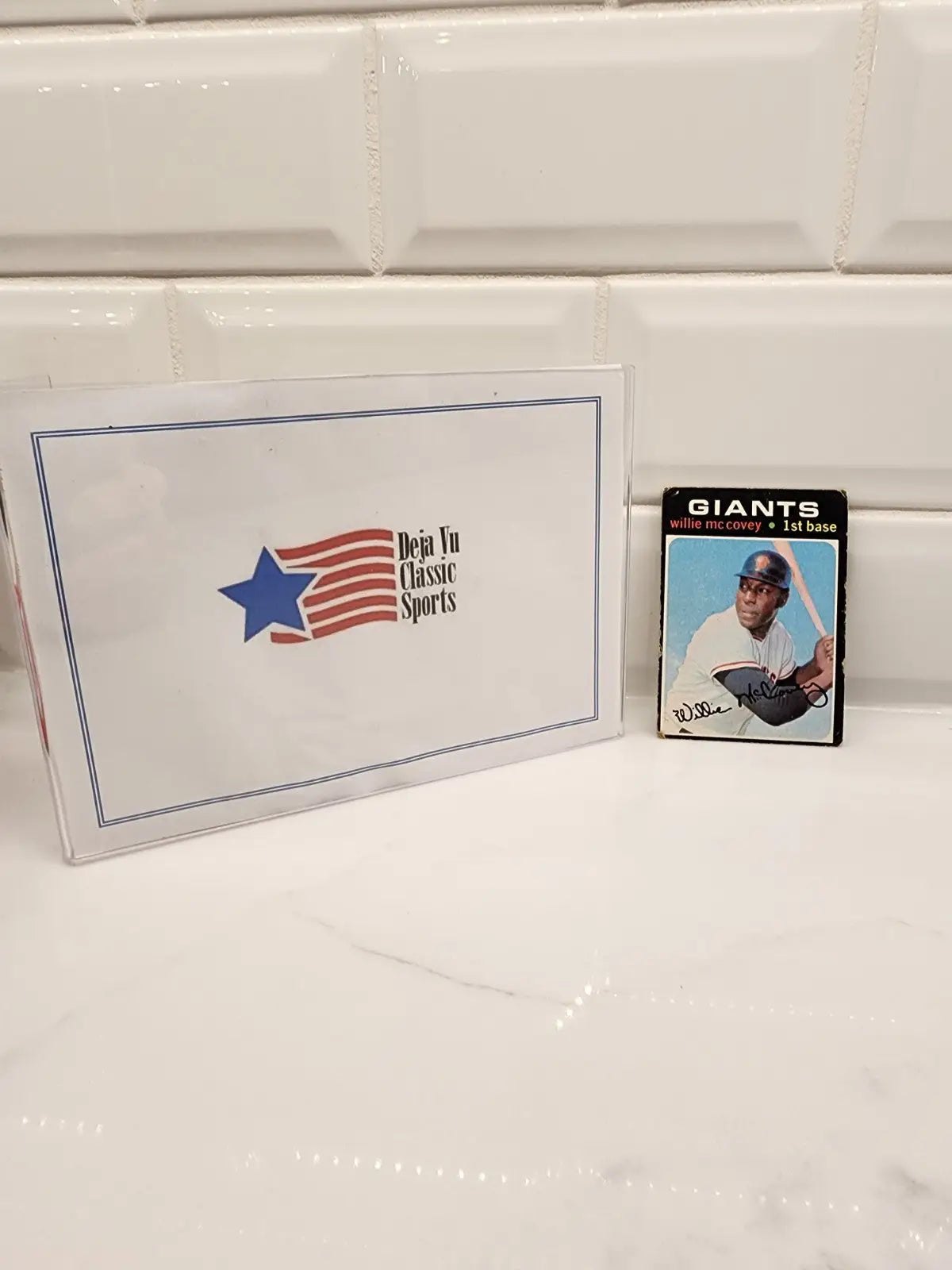 Willie McCovey trading card and box from 1971 Topps #50 featuring a baseball card