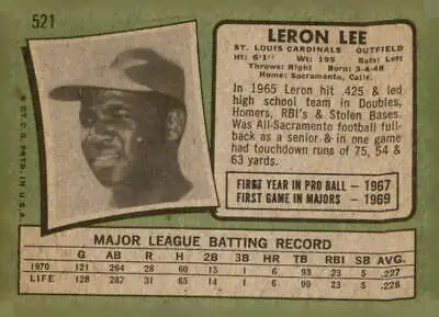 Leron Lee baseball card from 1971 Topps #521 featuring Leron Lee player image