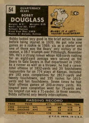 Vintage 1971 Topps Bobby Douglass Chicago Bears trading card back image