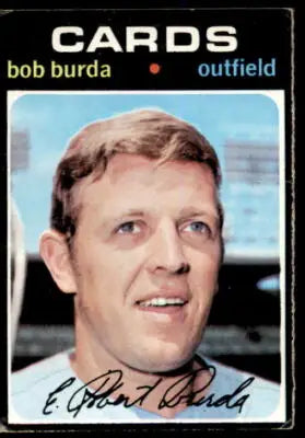 1971 Topps Bob Burda baseball card featuring Louis Cardinals player with authentic card features