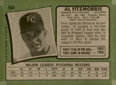 Vintage Kansas City Royals trading card 1971 Topps Al Fitzmorris #564 VG-EX