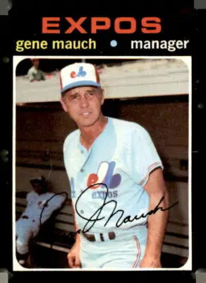 Gene Mauch baseball card from 1971 Topps series showcasing Gene Mauch in his baseball uniform