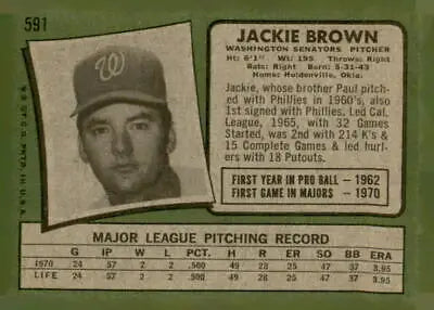 Vintage 1971 Topps Jackie Brown trading card from a classic baseball trading card collection
