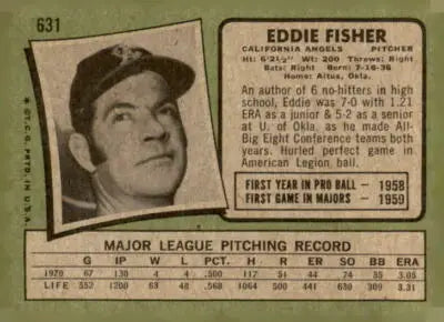 Vintage 1971 Topps Eddie Fisher baseball card featuring Eddie Fisher baseball memorabilia
