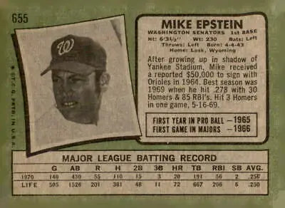 Vintage 1971 Topps Mike Epstein sports trading card in excellent EX-MT condition
