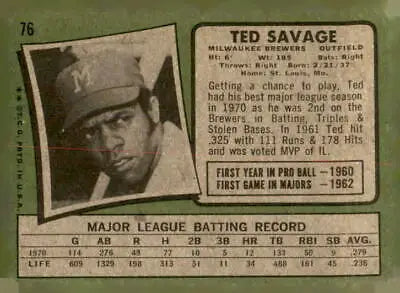 Vintage 1971 Topps Ted Savage baseball card, showcasing baseball history and memorabilia