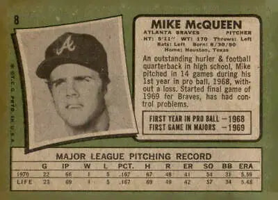 Vintage 1971 Topps Mike McQueen baseball card featuring Mike McQueen artwork
