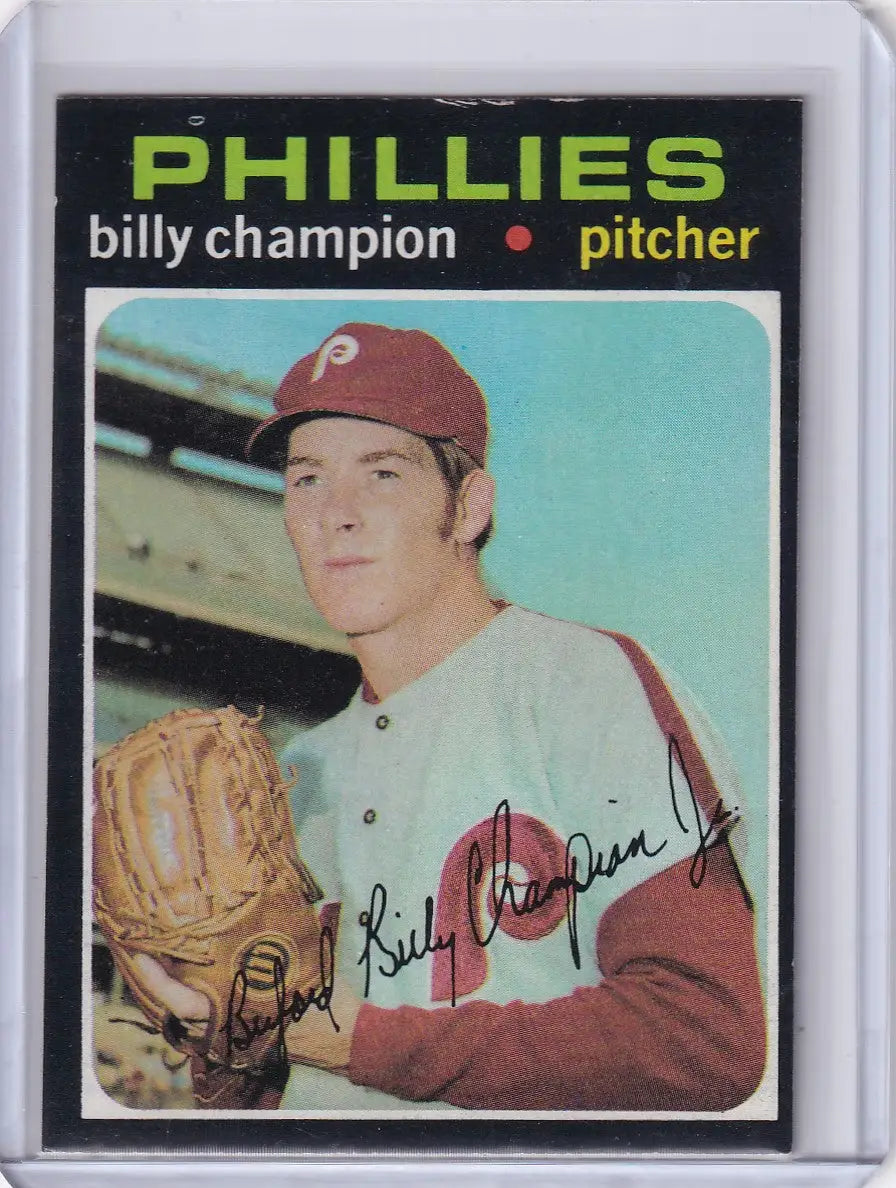 1971 Topps Baseball #323 Billy Champion card, Philadelphia Phillies pitcher in white uniform