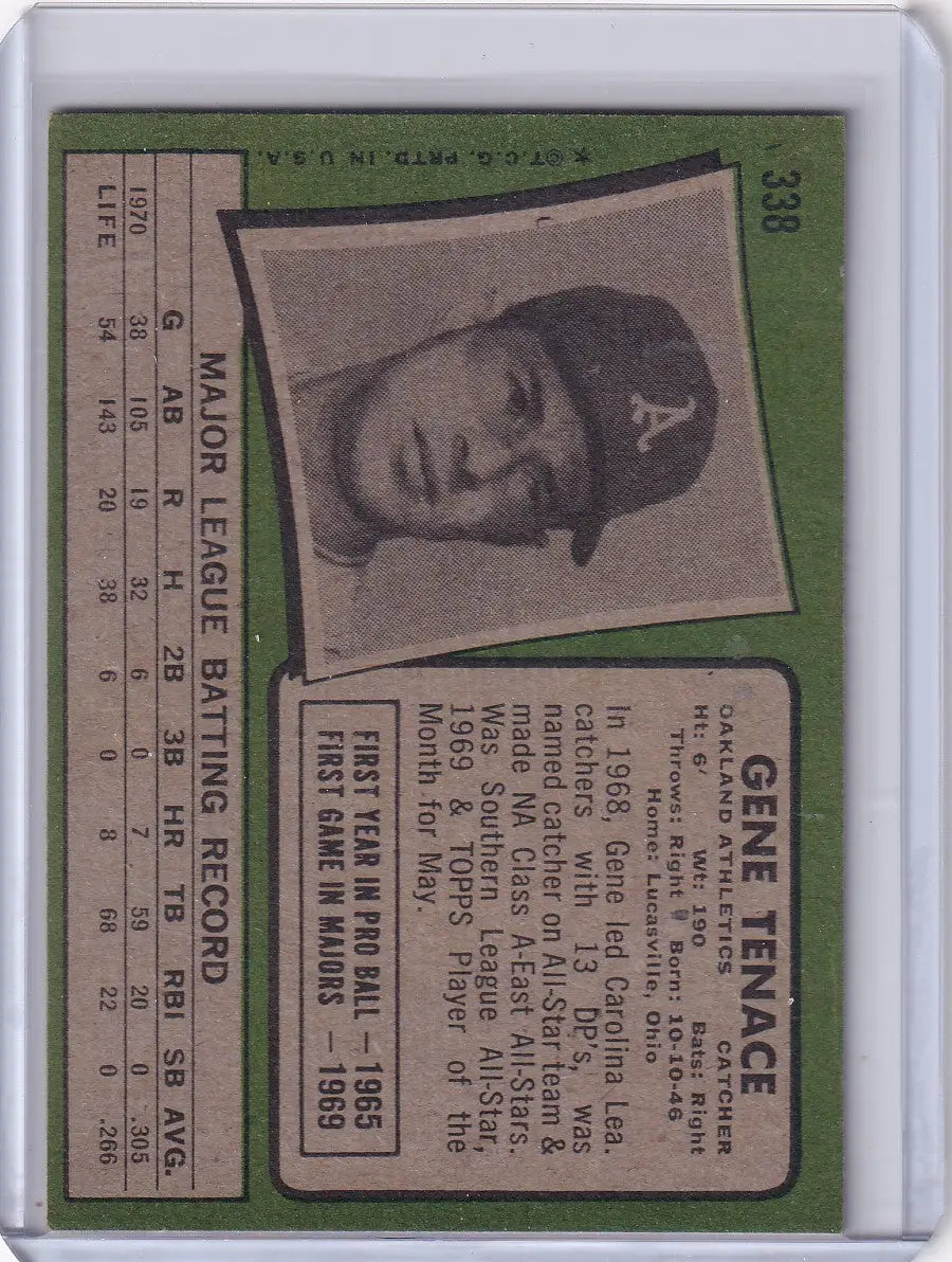 1971 Topps Baseball Gene Tenace Oakland Athletics card showcasing a vintage baseball collectible