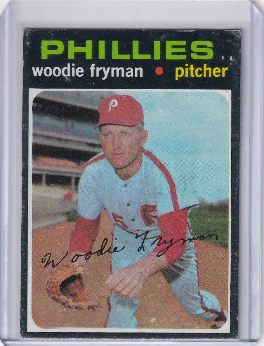 1971 Topps Baseball card of Woodie Fryman, Philadelphia Phillies pitcher in uniform
