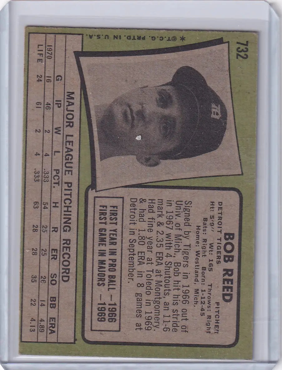 Vintage 1971 Topps Baseball card of Bob Reed featuring Detroit Tigers player stats