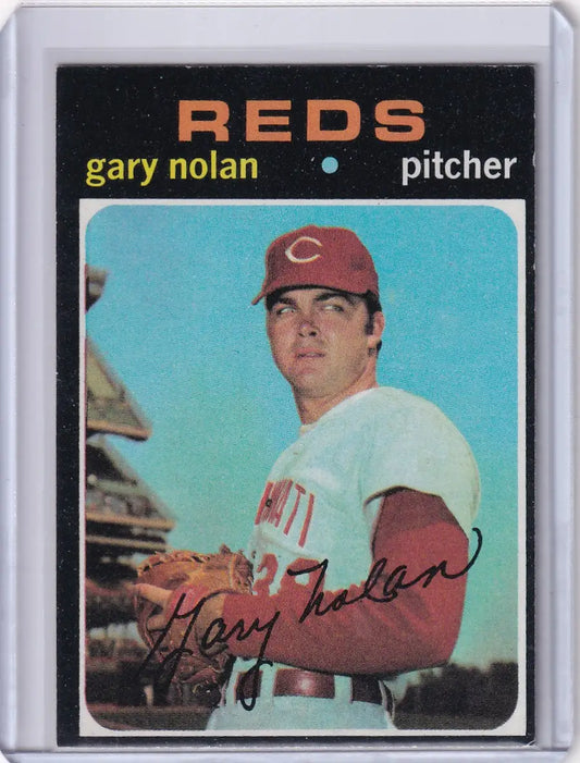 Vintage Topps Baseball card of Gary Nolan, Cincinnati Reds pitcher from 1971