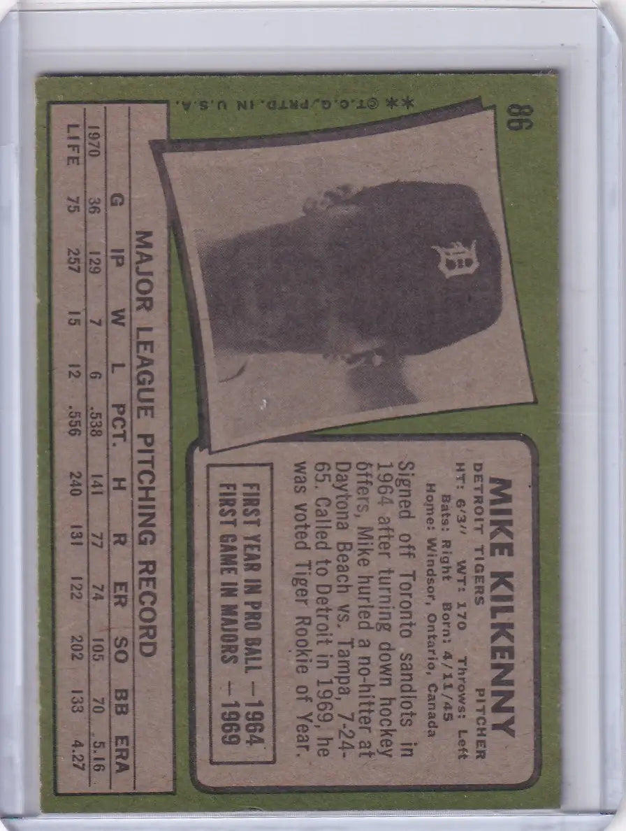 Vintage 1971 Topps Baseball card featuring Mike Kilkenny of the Detroit Tigers