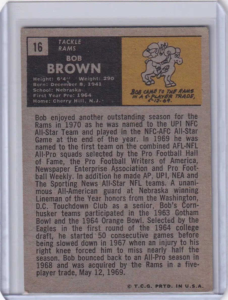 Vintage Bob Brown Topps Football trading card for Los Angeles Rams collector’s item