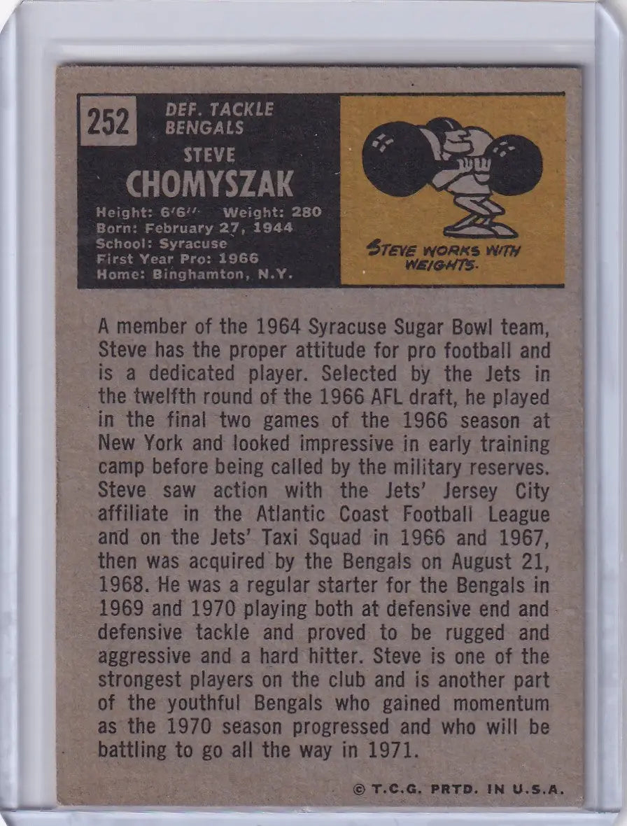 Vintage Topps Football trading card of Steve Chomyszak, Cincinnati Bengals RC