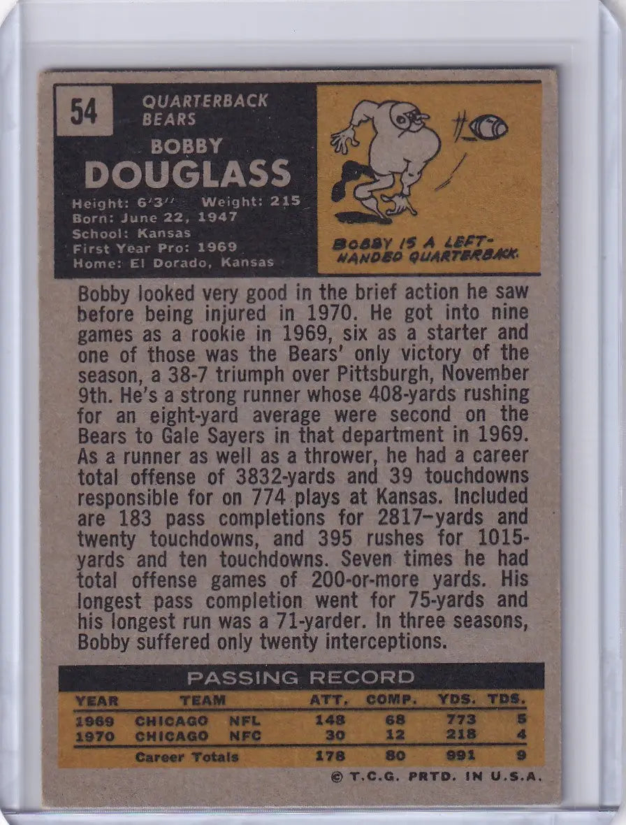 1971 Topps Football card of Bobby Douglass, quarterback for the Chicago Bears