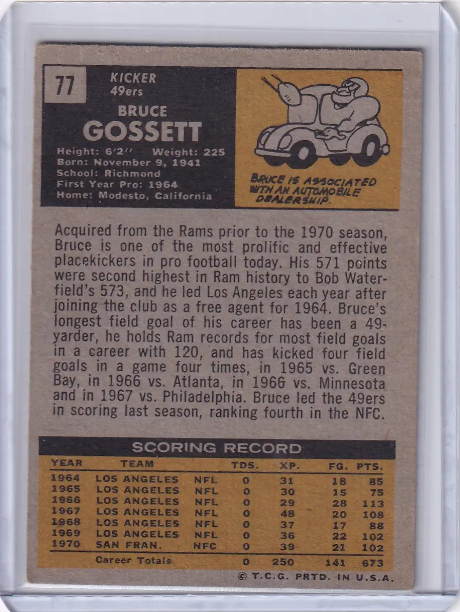 Football trading card of Bruce Gossett from Topps Football showcasing San Francisco 49ers stats