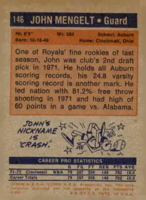 Vintage 1972-73 Topps John Mengelt basketball sports trading card for collectors