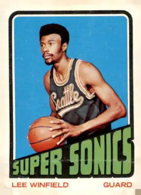 Vintage Lee Winfield trading card from 1972-73 Topps featuring Seattle Supersonics player
