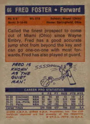 Vintage Fred Foster basketball trading card from 1972-73 Topps #66 EX-MT