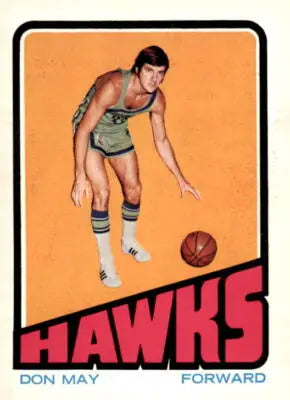 Vintage Don May basketball trading card featuring Atlanta Hawks player from 1972-73 Topps series
