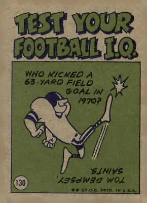 Vintage trading card featuring 1972 Topps #130 Bill Nelsen of the Cleveland Browns