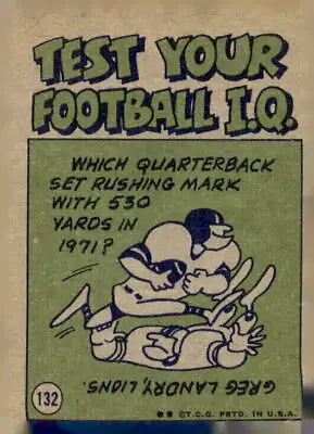 Vintage 1972 Topps Bob Griese trading card showcasing football trivia and collectibles