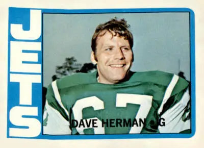 1972 Topps Dave Herman football card featuring York Jets player for collectible sports memorabilia