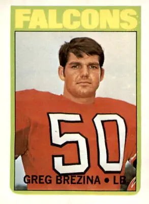 Football card of Greg Brezina from the 1972 Topps Atlanta Falcons series