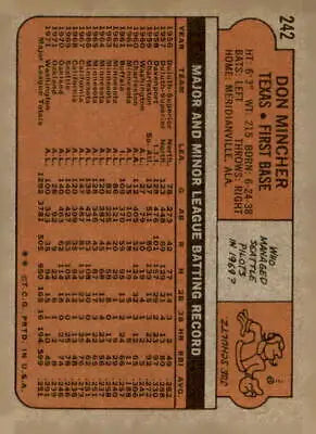 Back of 1972 Topps #238 Leron Lee Baseball card featuring San Diego Padres information