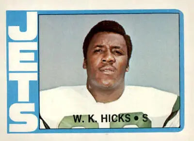 W K Hicks football card from the beloved era of NFL history, 1972 Topps #246 EX