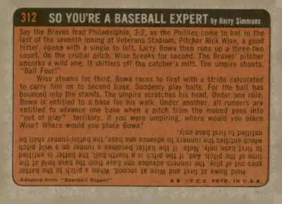 Baseball card back from 1972 Topps #312 Clay Carroll trading card, EX-MT condition