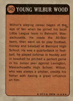 Vintage baseball card back featuring Wilbur Wood of the Chicago White Sox 1972 Topps #342