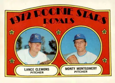 1972 Topps Rookie Stars baseball card featuring Lance Clemons and Monty Montgomery