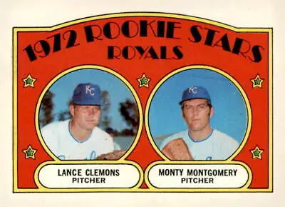 1972 Topps #372 Royals Rookie Stars trading card featuring Lance Clemons and Monty Montgomery