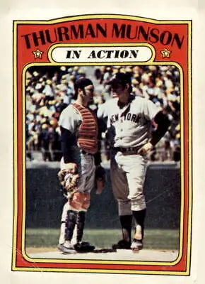 Thurman Munson baseball trading card from 1972 Topps #442 featuring York Yankees player