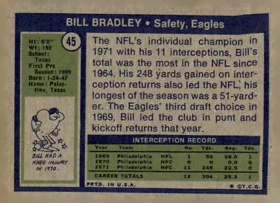 Vintage Bill Bradley sports trading card from the 1972 Topps #45 collection
