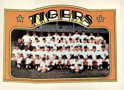 Vintage Detroit Tigers team photo for the 1972 Topps #487 baseball card